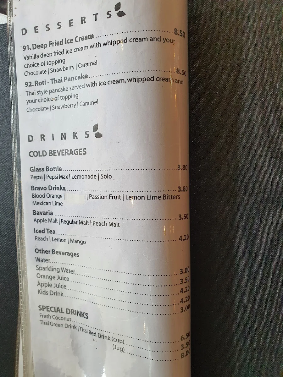 Menu, The House of Thai
