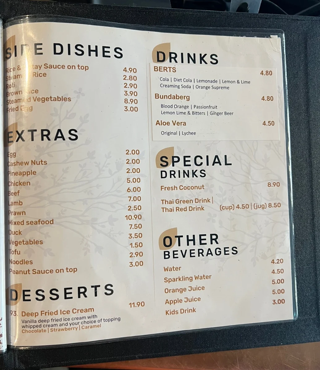 Menu, The House of Thai