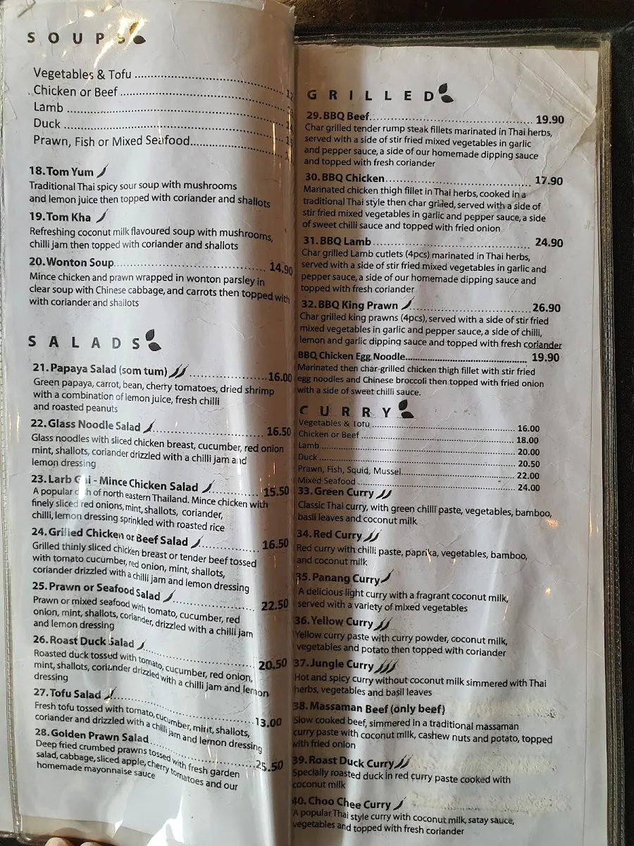 Menu, The House of Thai