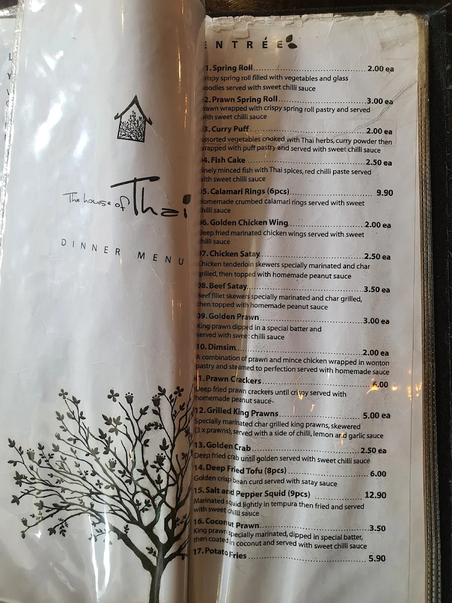 Menu, The House of Thai
