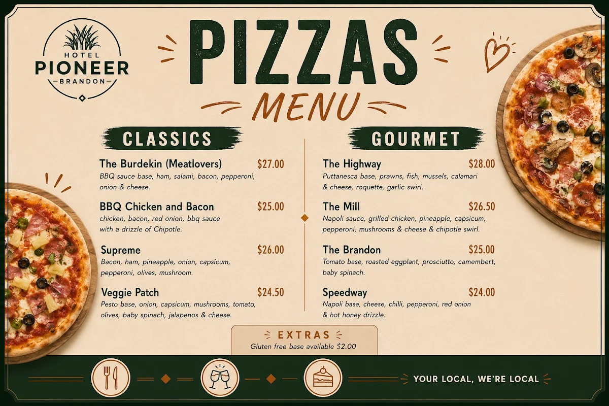Menu, Hotel Pioneer Brandon