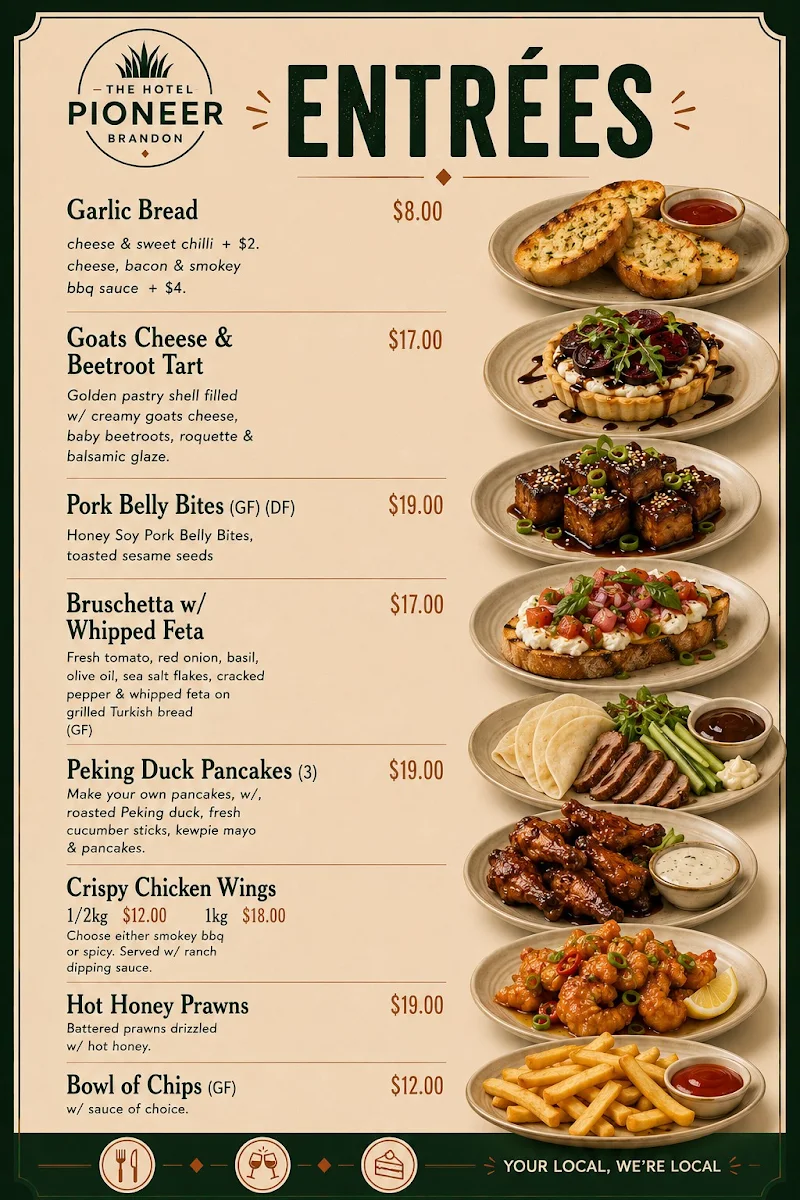 Menu, Hotel Pioneer Brandon