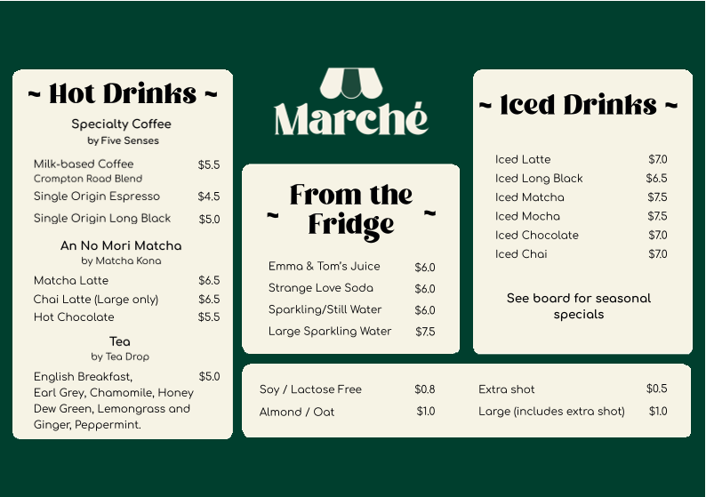 Menu, Marché Café