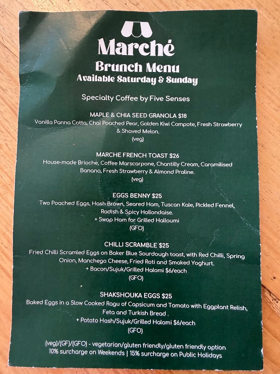 Menu, Marché Café