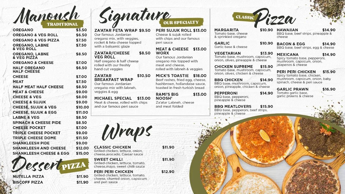 Menu, Manoush & Co Bankstown