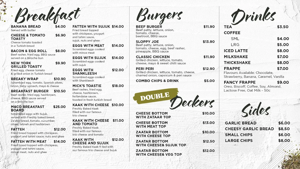 Menu, Manoush & Co Bankstown