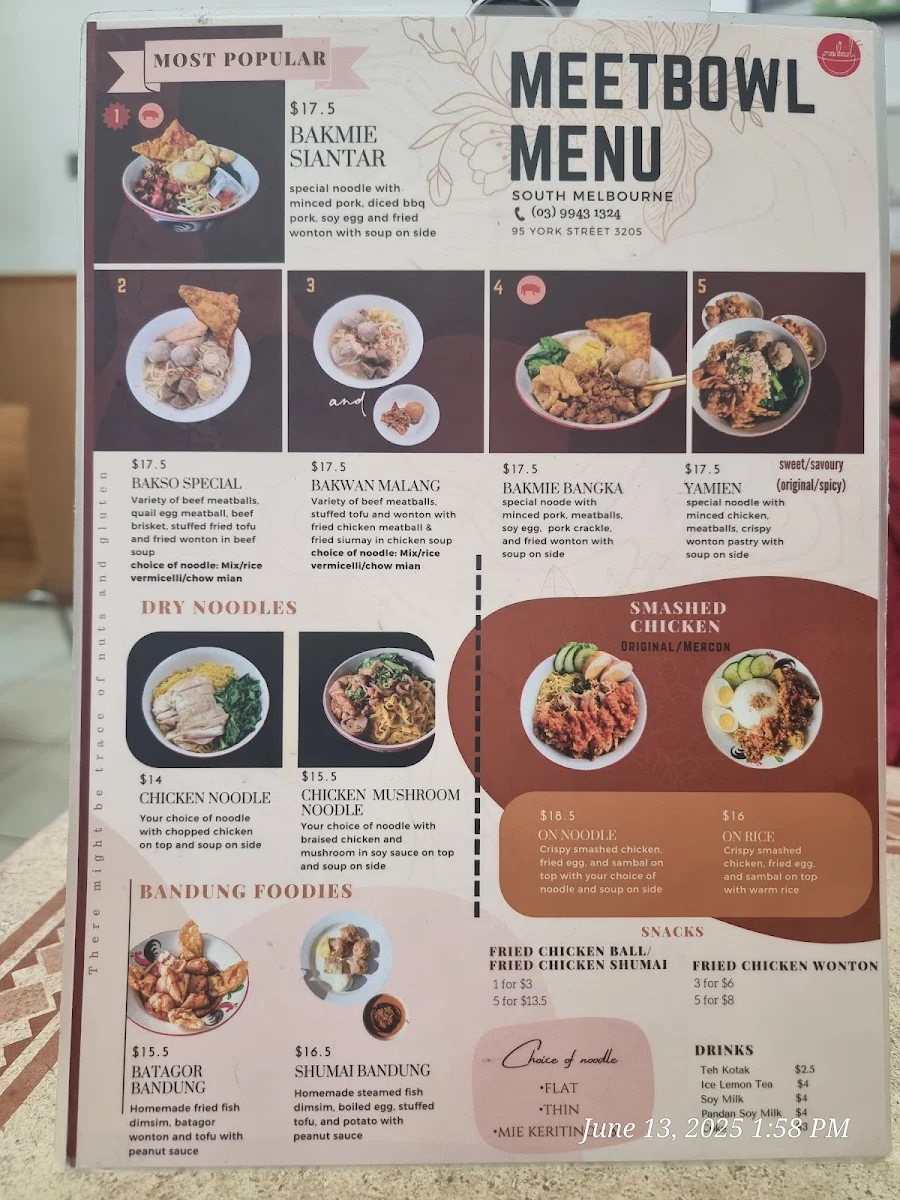 Menu, Meetbowl