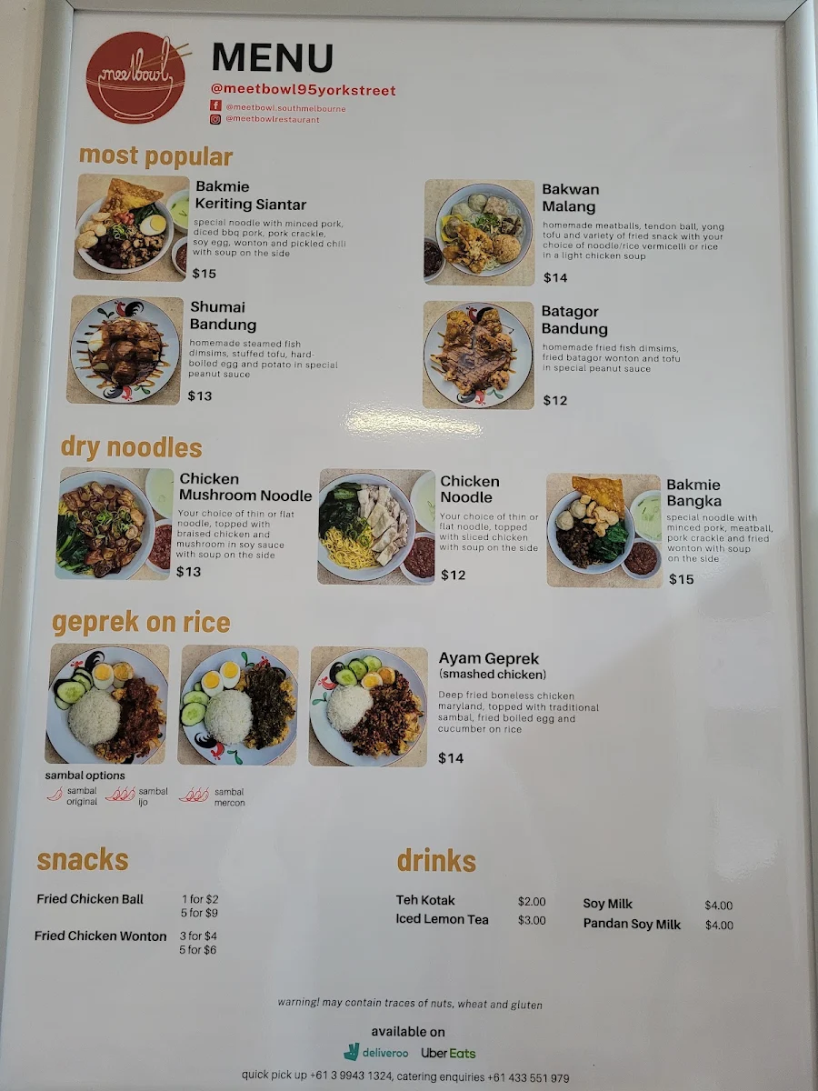 Menu, Meetbowl
