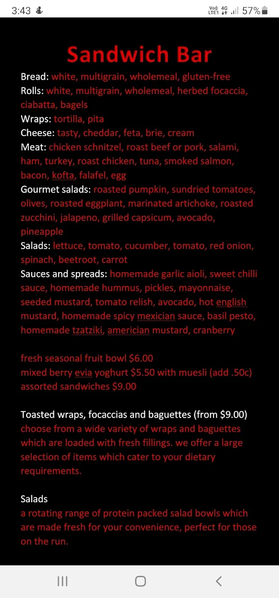 Menu, Hala’s Cafe