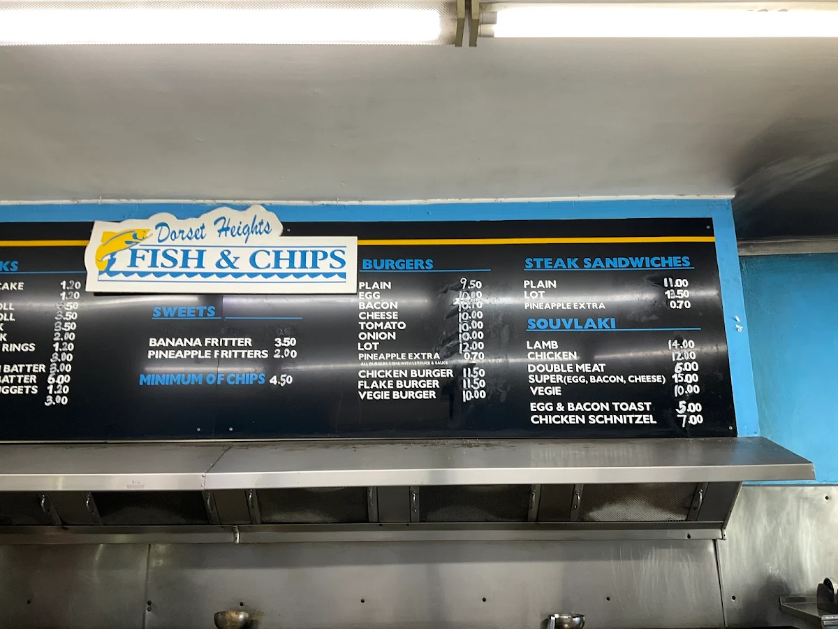 Menu, Dorset Heights Fish & Chips
