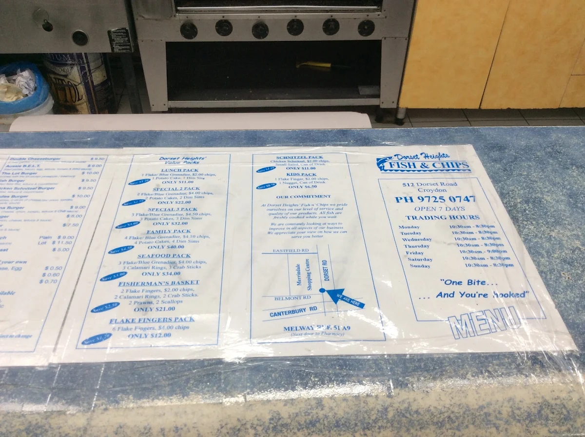 Menu, Dorset Heights Fish & Chips