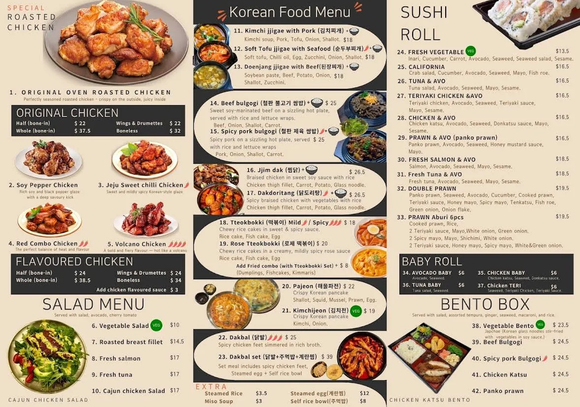 Menu, JEJU Korean Restaurant & Sushi roll