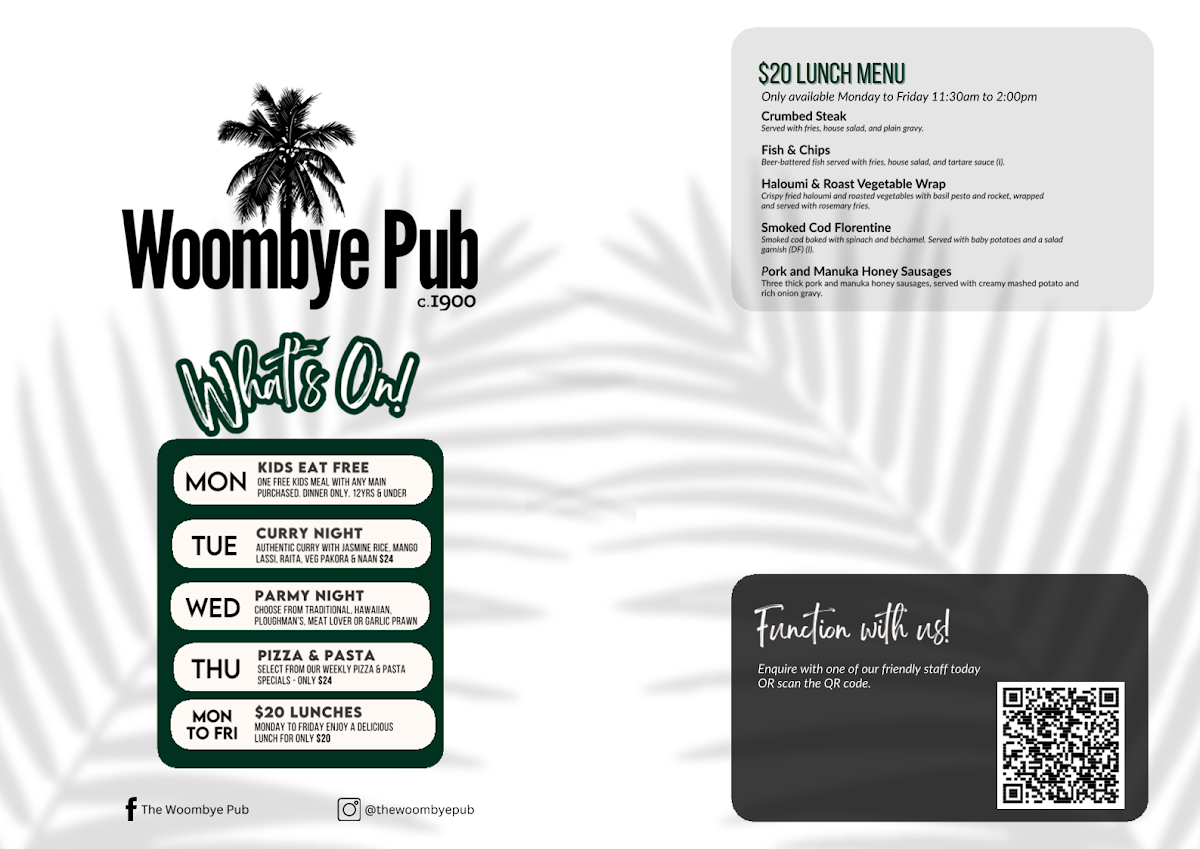 Menu, The Woombye Pub