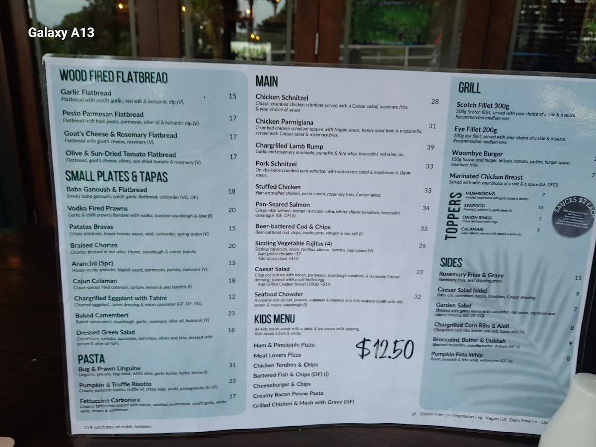 Menu, The Woombye Pub