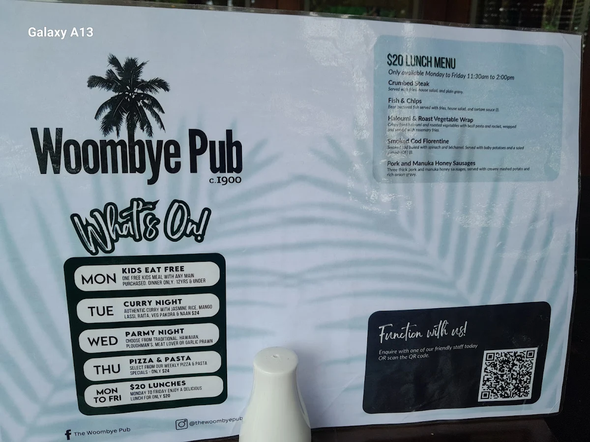 Menu, The Woombye Pub