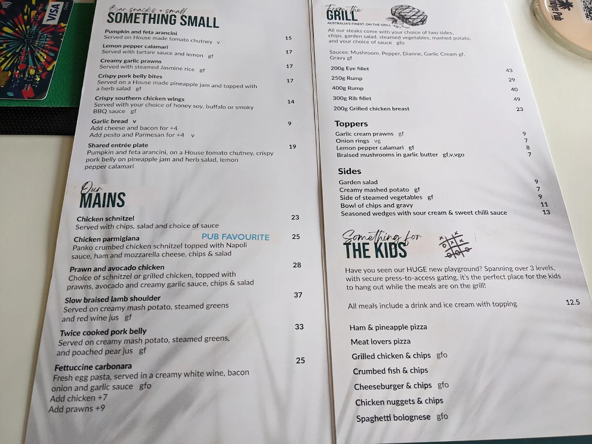 Menu, The Woombye Pub