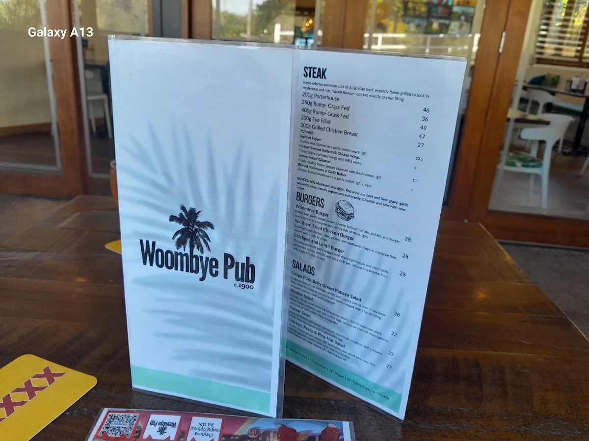 Menu, The Woombye Pub