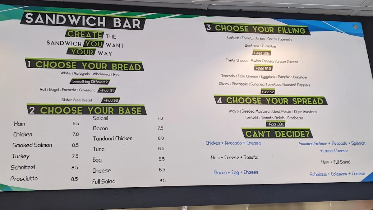 Menu, Cornercaf Eltham