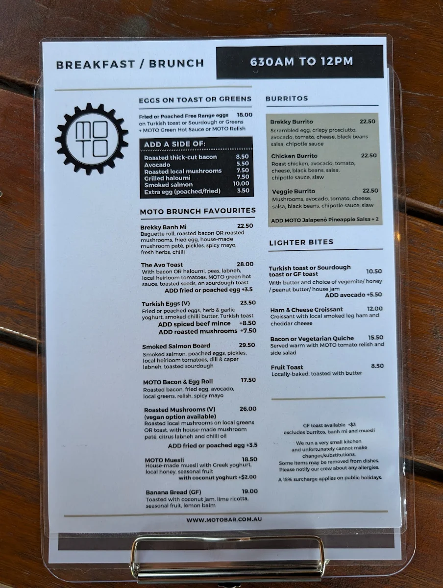 Menu, MOTO