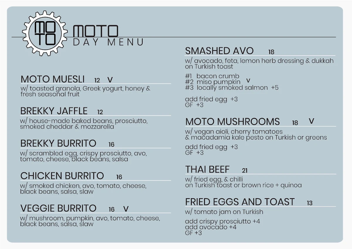 Menu, MOTO