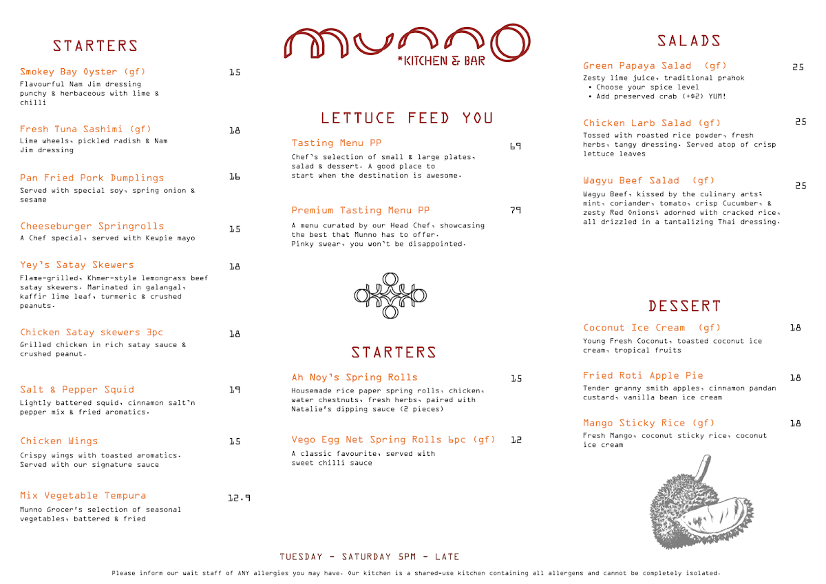 Menu, Munno Kitchen