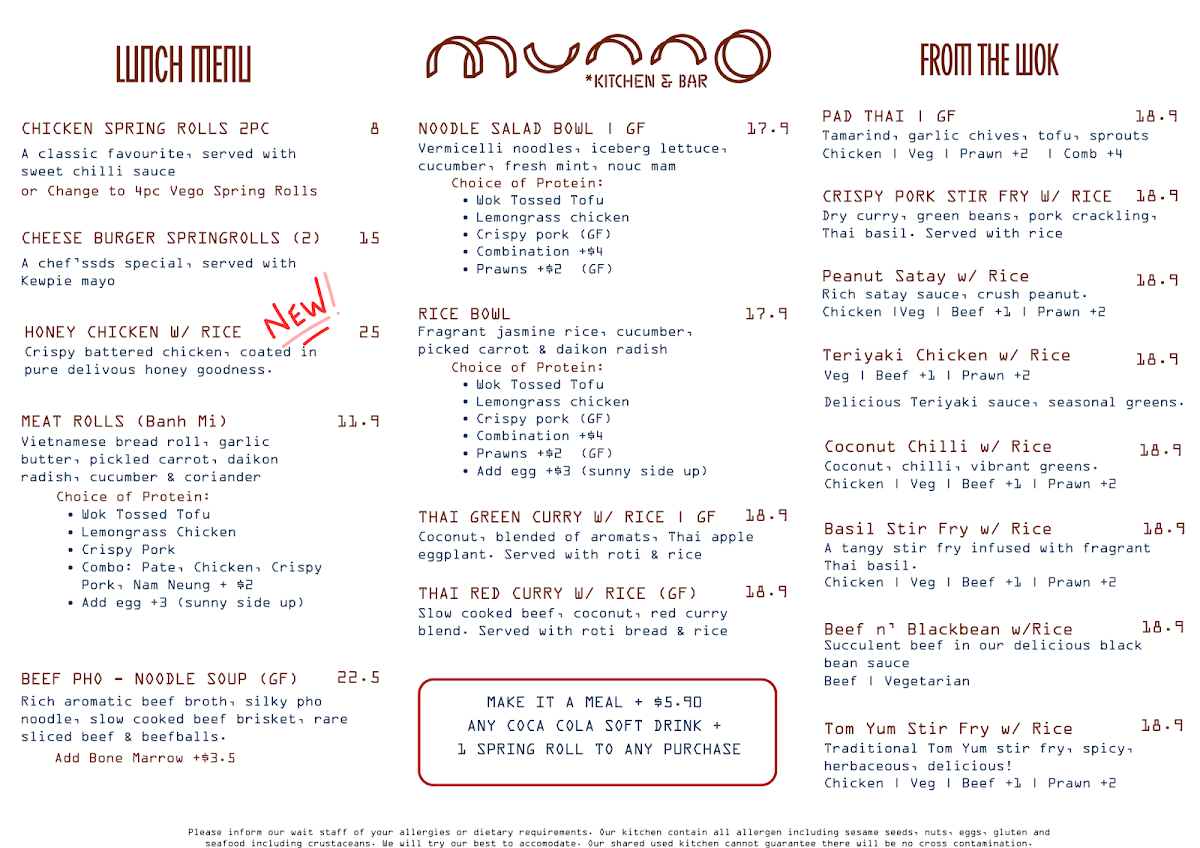 Menu, Munno Kitchen