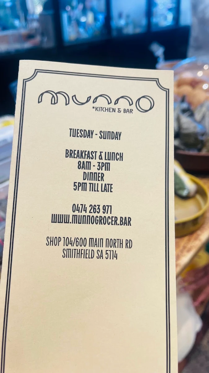 Menu, Munno Kitchen
