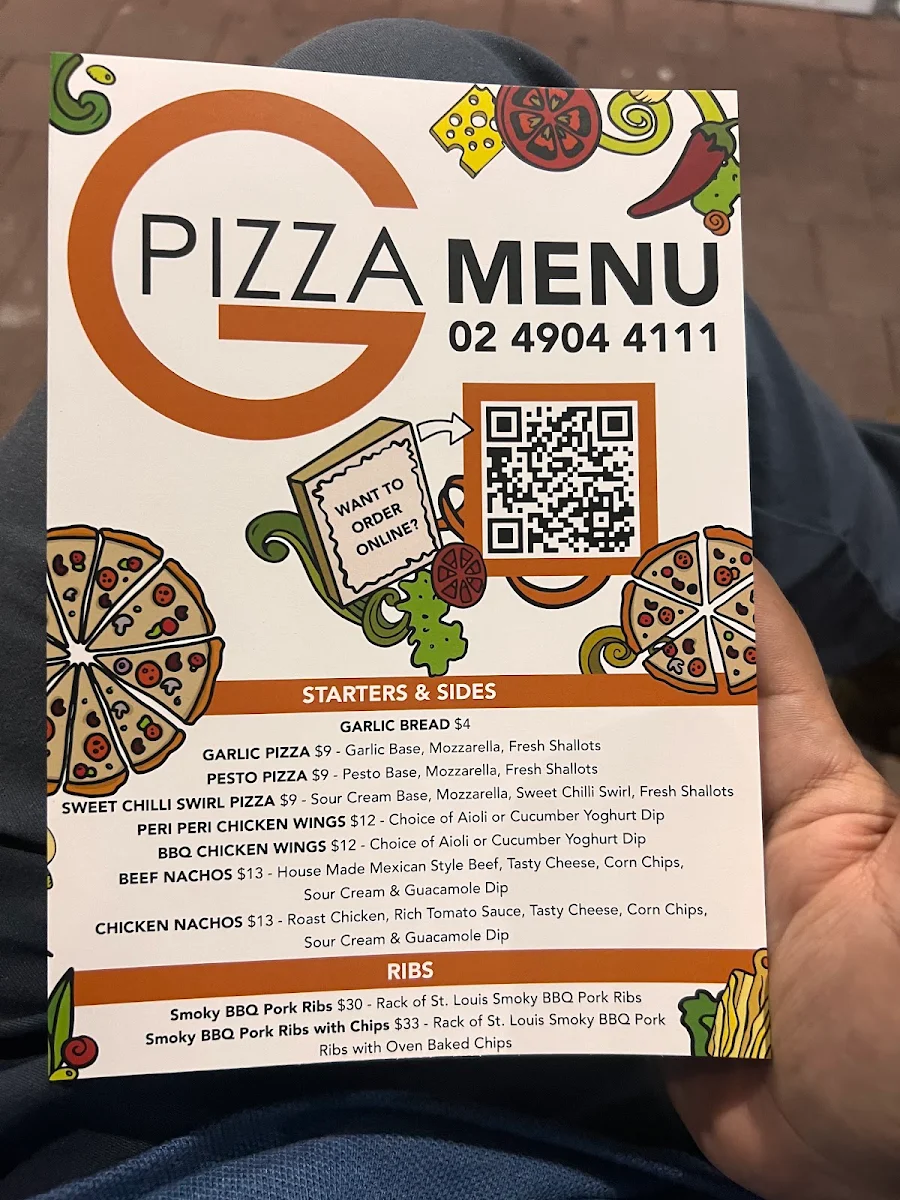 Menu, G Pizza Mayfield