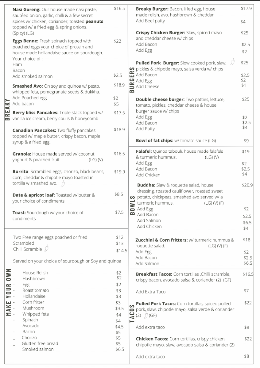 Menu, 2 Left Sisters