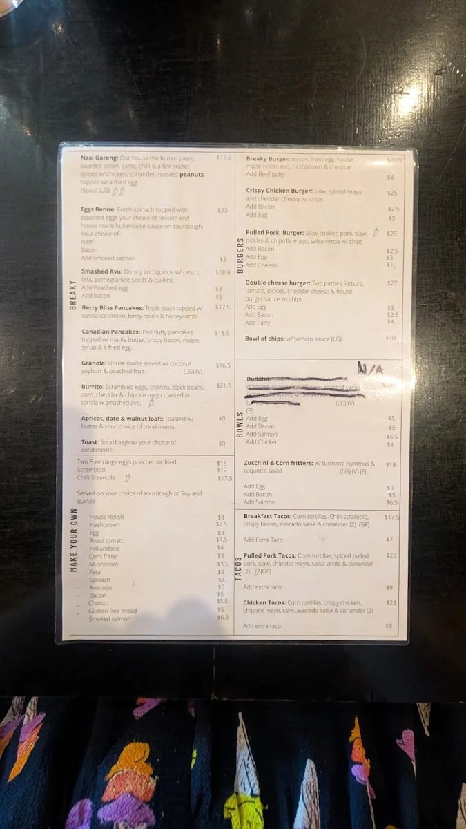 Menu, 2 Left Sisters