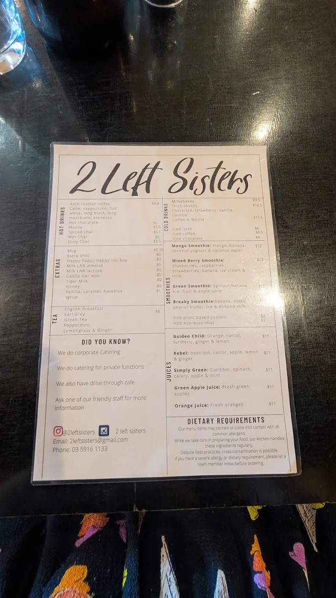 Menu, 2 Left Sisters