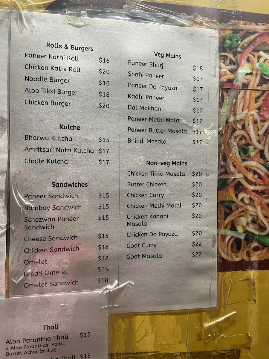 Menu, Punjab Food Corner