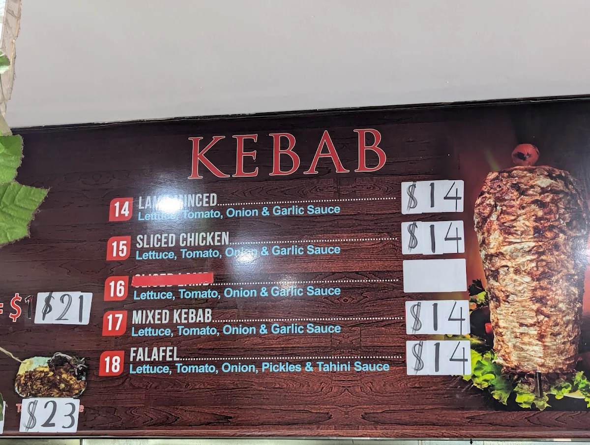 Menu, Jindi Kebab House