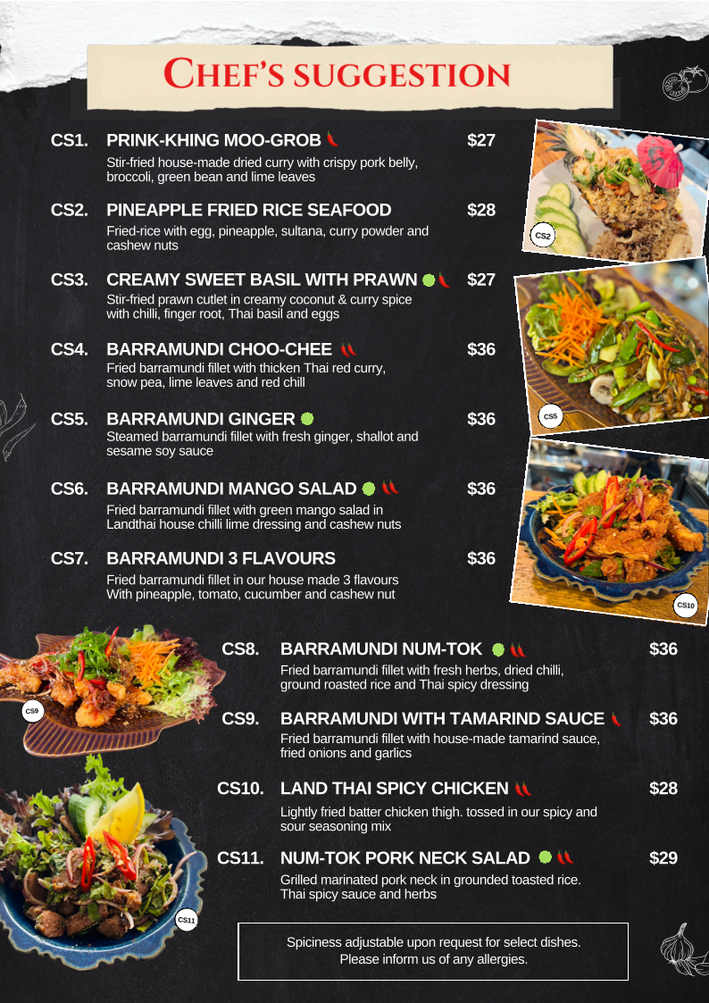 Menu, Land Thai Kitchen