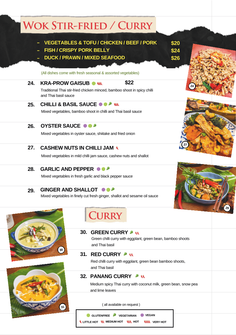 Menu, Land Thai Kitchen