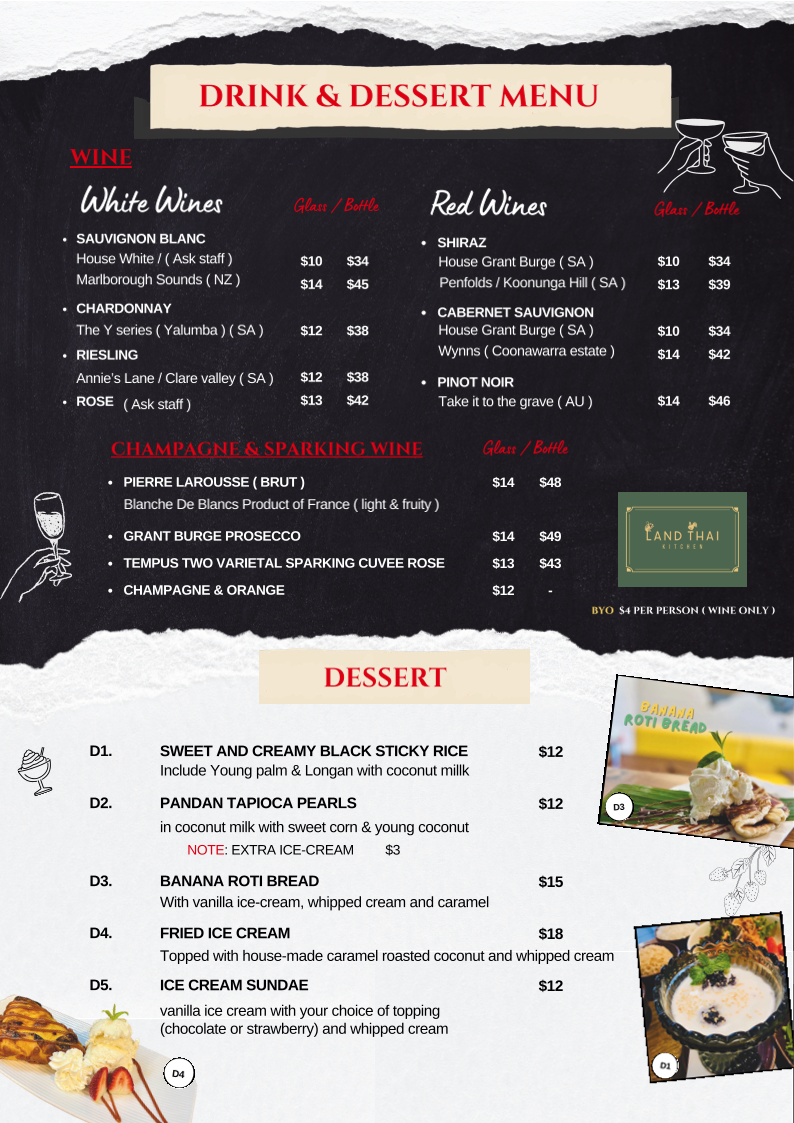 Menu, Land Thai Kitchen