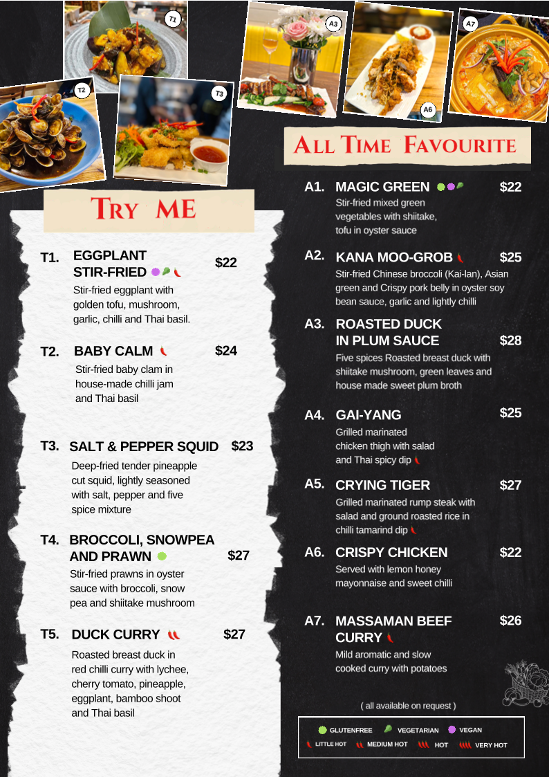 Menu, Land Thai Kitchen