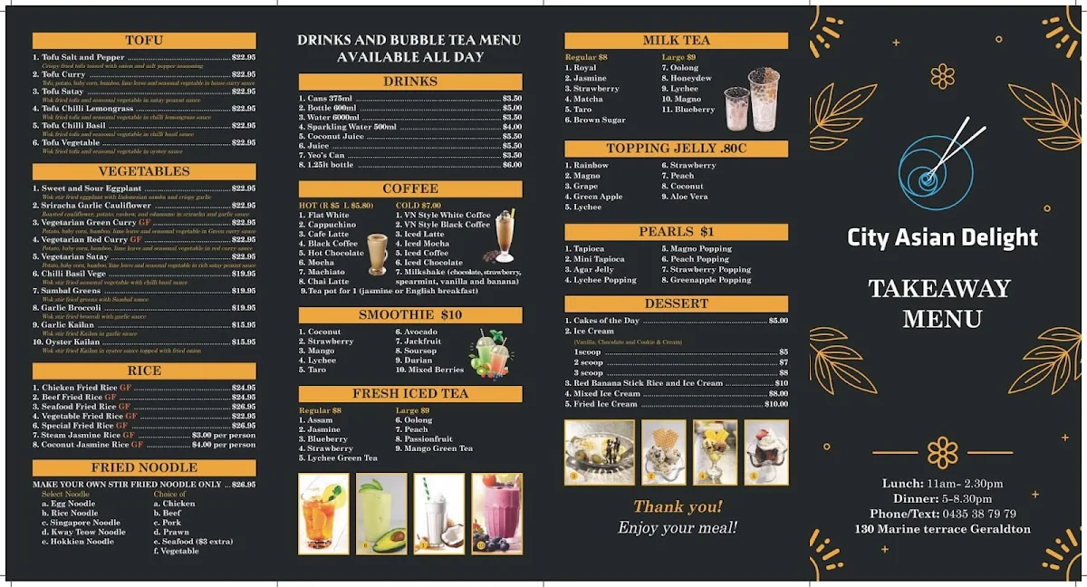 Menu, Asian Delight Geraldton