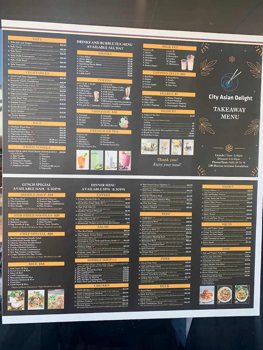 Menu, Asian Delight Geraldton