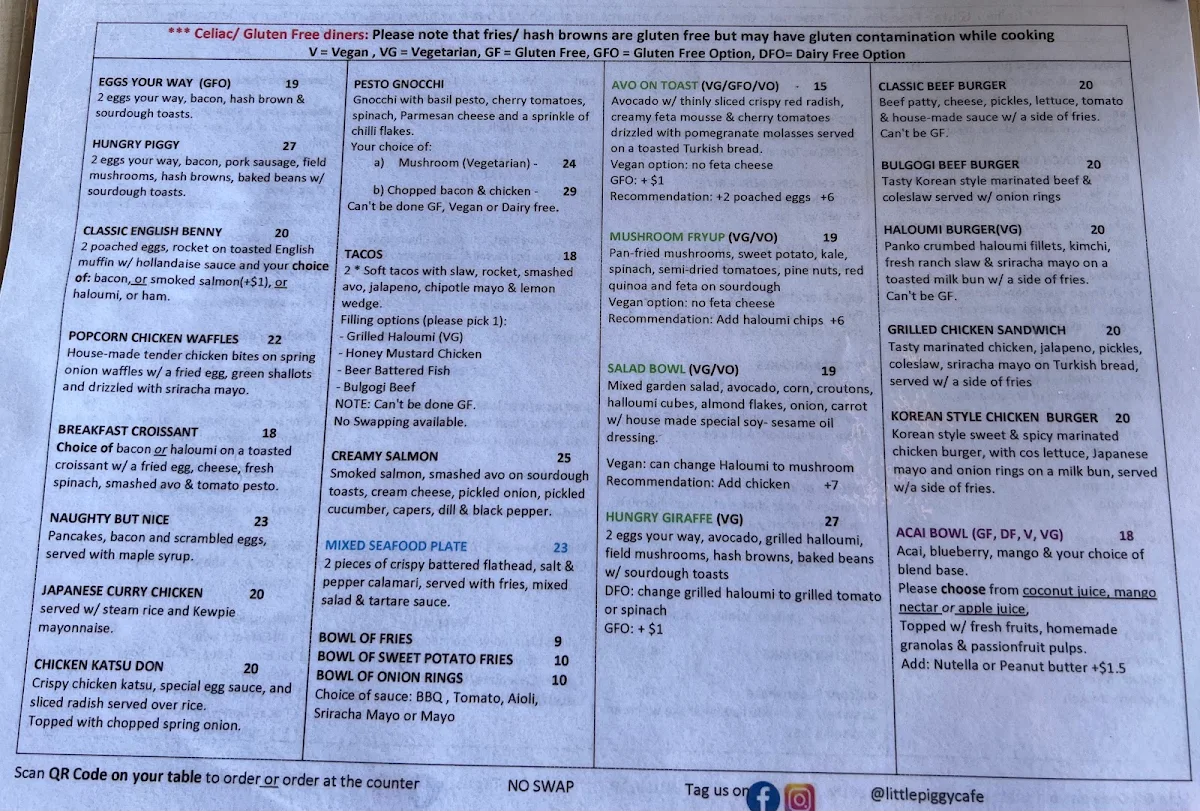 Menu, LITTLE PIGGY CAFE