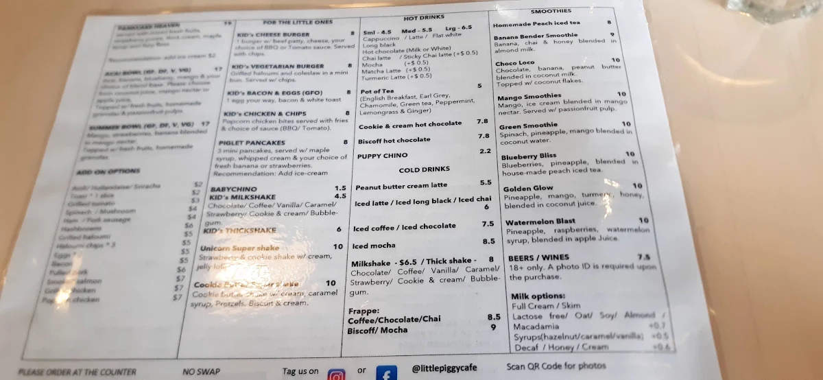 Menu, LITTLE PIGGY CAFE