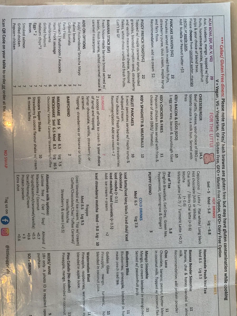Menu, LITTLE PIGGY CAFE