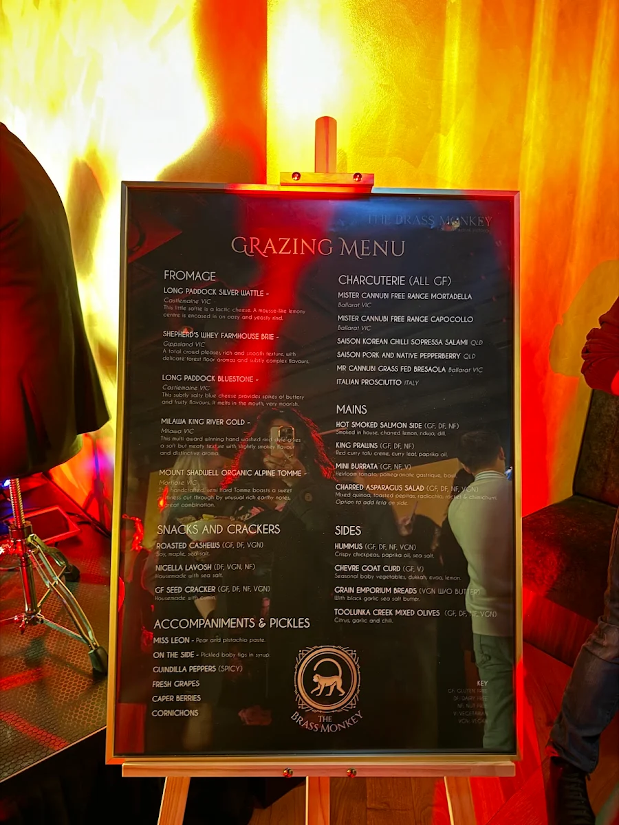 Menu, The Brass Monkey