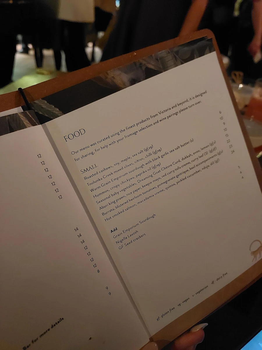 Menu, The Brass Monkey