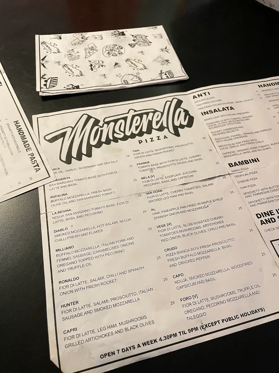 Menu, Monsterella Pizza