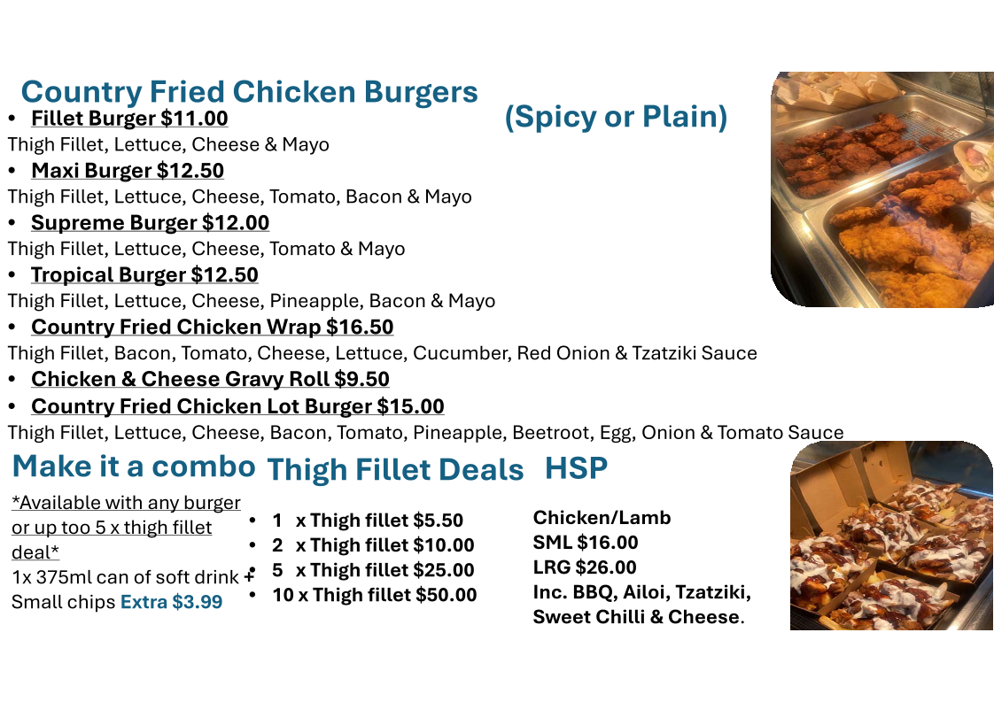 Menu, Neerim South Milk Bar & Takeaway