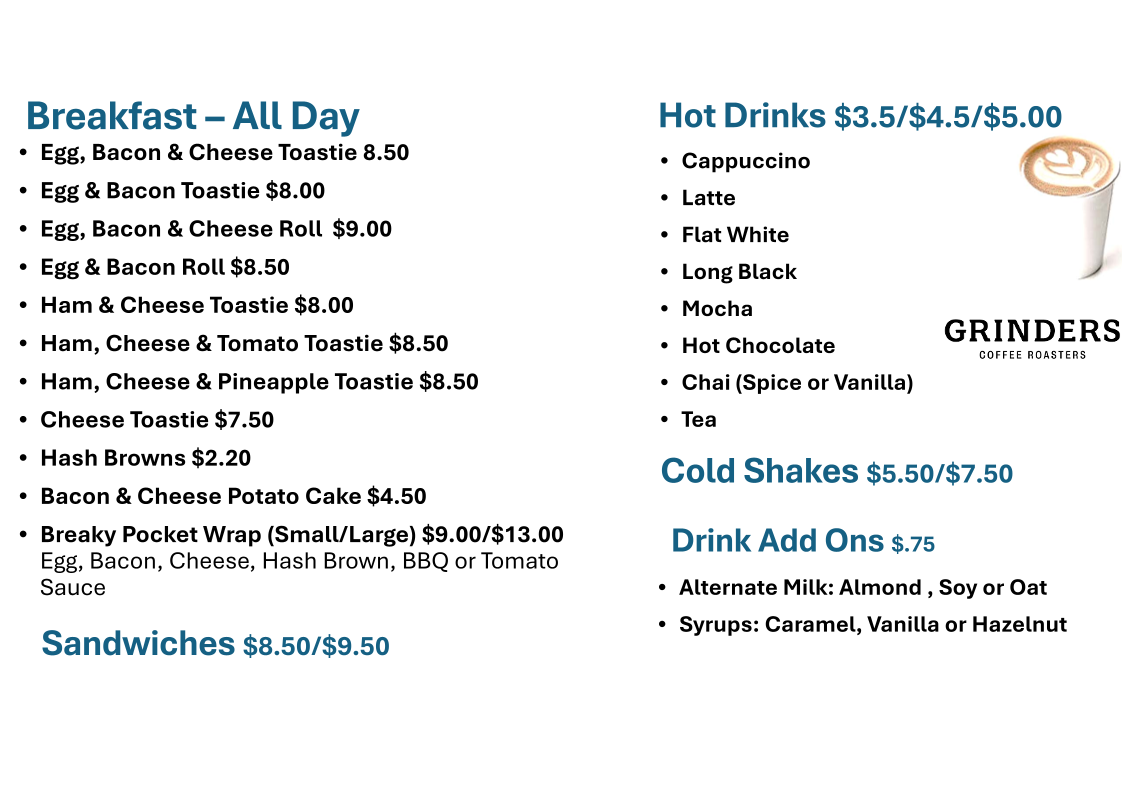 Menu, Neerim South Milk Bar & Takeaway