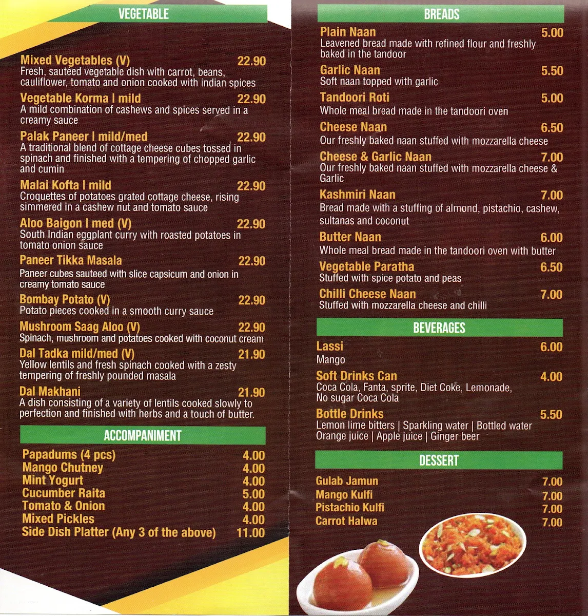 Menu, Clover Indian