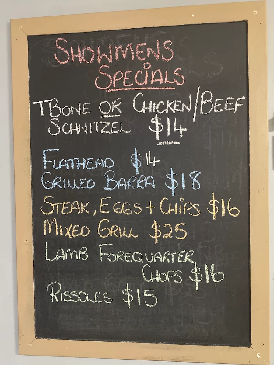 Menu, The Showmen's Club