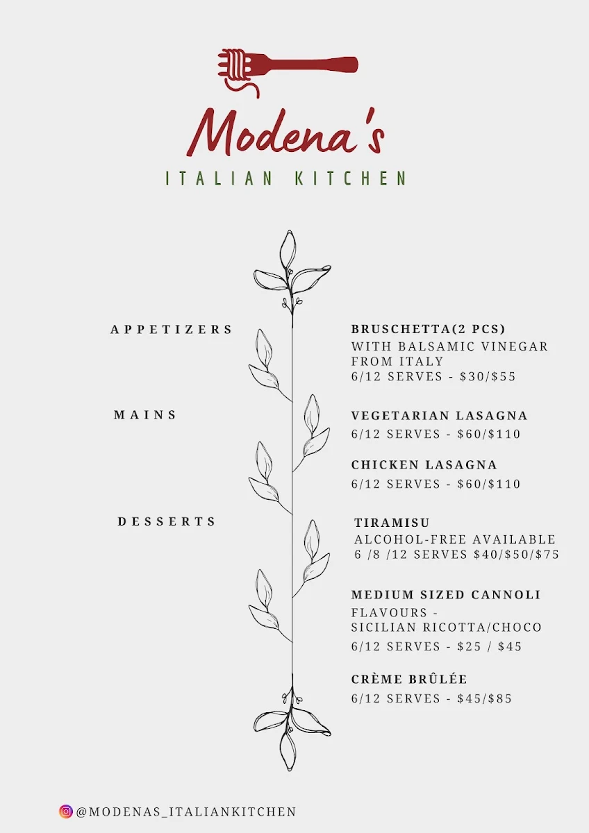 Menu, Modena Kitchen